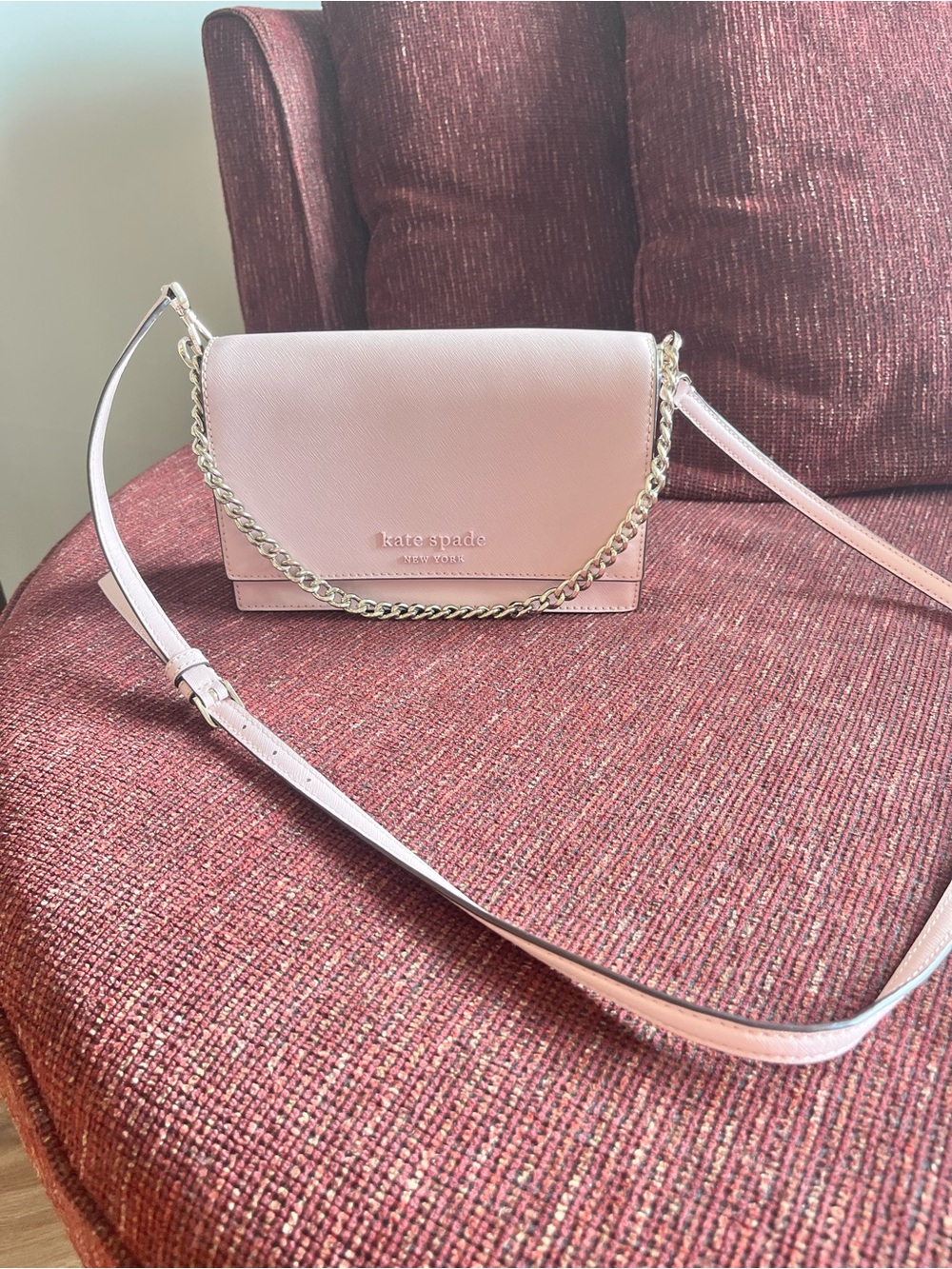kate spade Blush Pink Leather Crossbody with Gold Chain
